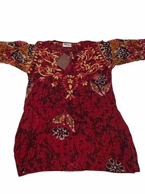 Raj Kids Embroidered Boho Tunic Top Red Floral Size 4-5Y NWT